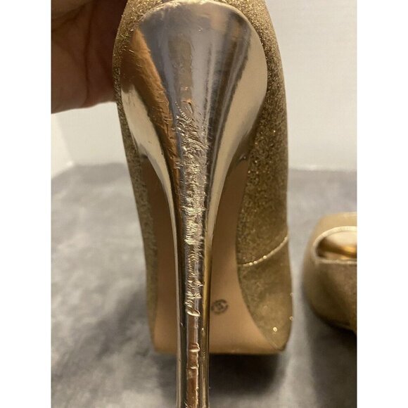 Jacqueline Ferrar women size 9M Gold sparkle open toe platform heel shoes - Picture 6 of 14